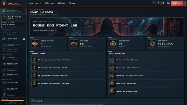 Cage Legacy: the Hall of Legacy, recording champions and careers